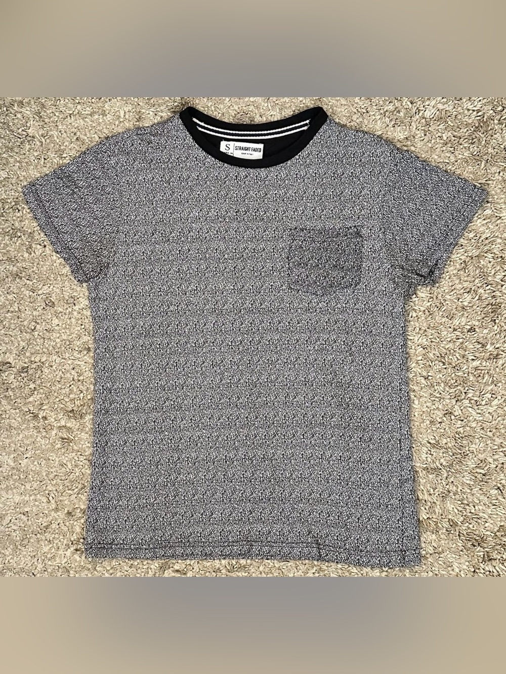 Straight Faded Men’s S Black/White Pattern Crew Neck Front Pocket S/S T-Shirt